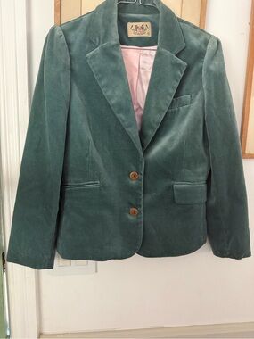 Juicy Couture Forest Green Velvet Blazer Pink Satin Lining Size 6